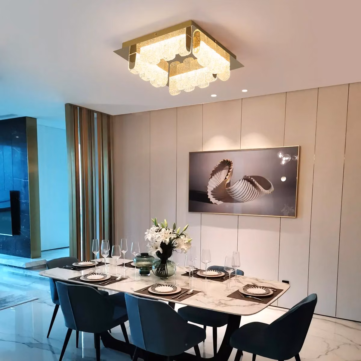Garwarm 4-Light LED Acrylic Flush Mount Ceiling Light in Metallic Gold, Diameter: 32 cm – 6