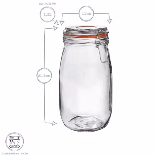 Argon Tableware Set of 6 Transparent Glass Storage Jars with Clip Lids and Labels, 1.5 l Each – 3