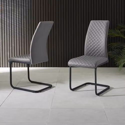 Julian Bowen Xavier Set of 4 Modern Grey Faux Leather Dining Chairs with Black Cantilever Legs, H 100 x W 43 cm