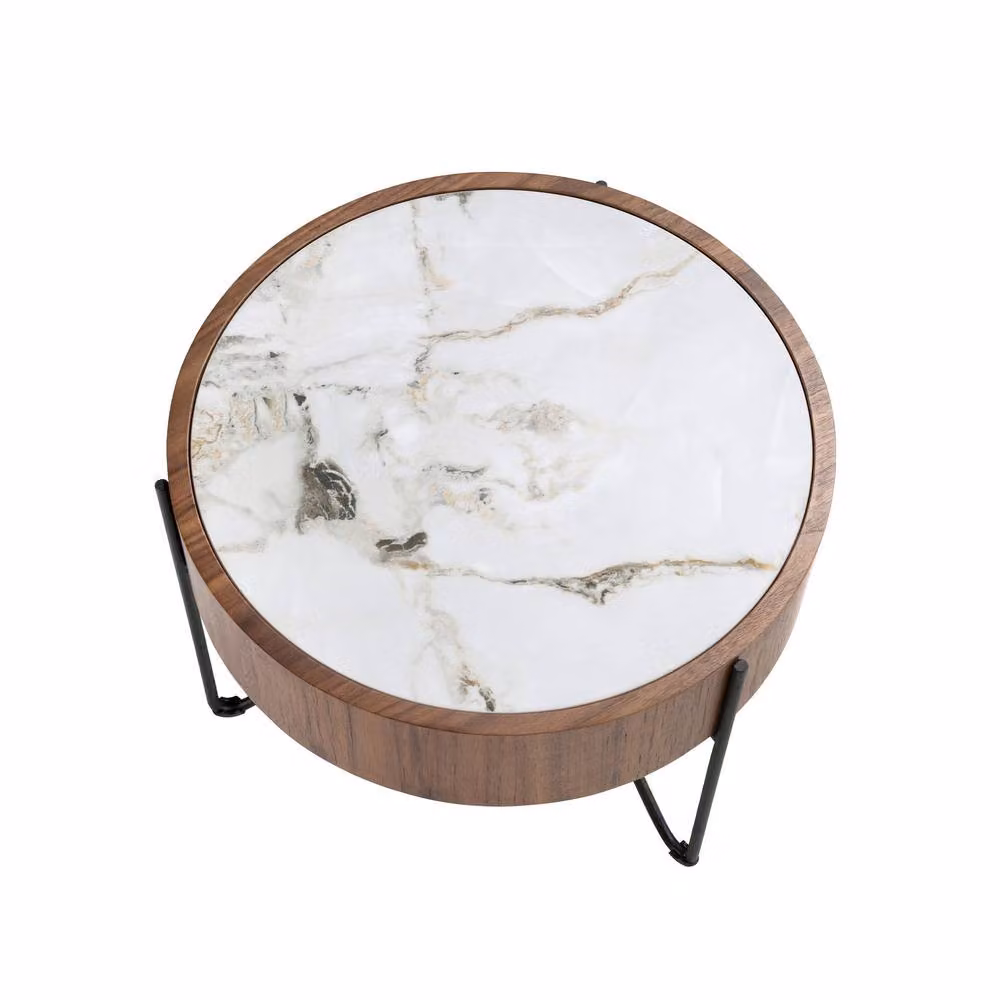 Angel Cerda Round Coffee Table with Glossy Marble Top and Walnut Base, W/D/H: 76 x 76 x 50 cm – 5