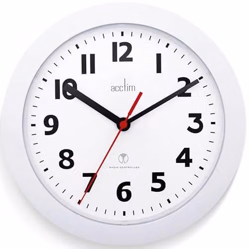 Acctim Parona Radio Controlled Round Wall Clock, White, Diameter: 23 cm