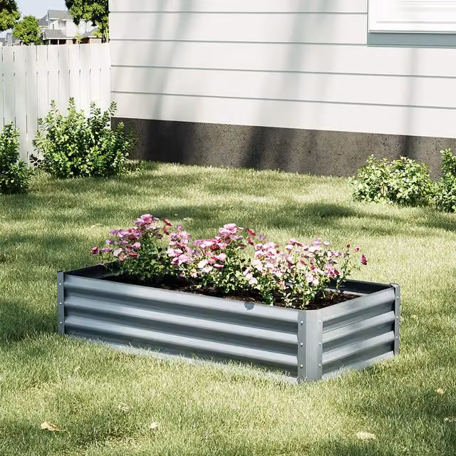 Breeins Grey Steel Outdoor Raised Garden Bed with Climbing Frame, W: 120 cm, H: 90 cm