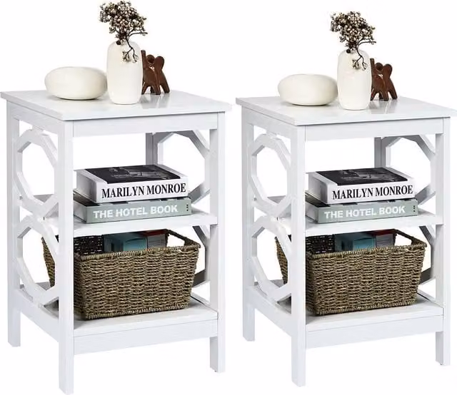 Costway Set of 2 Modern 3-Tier White Side Tables and Nightstands