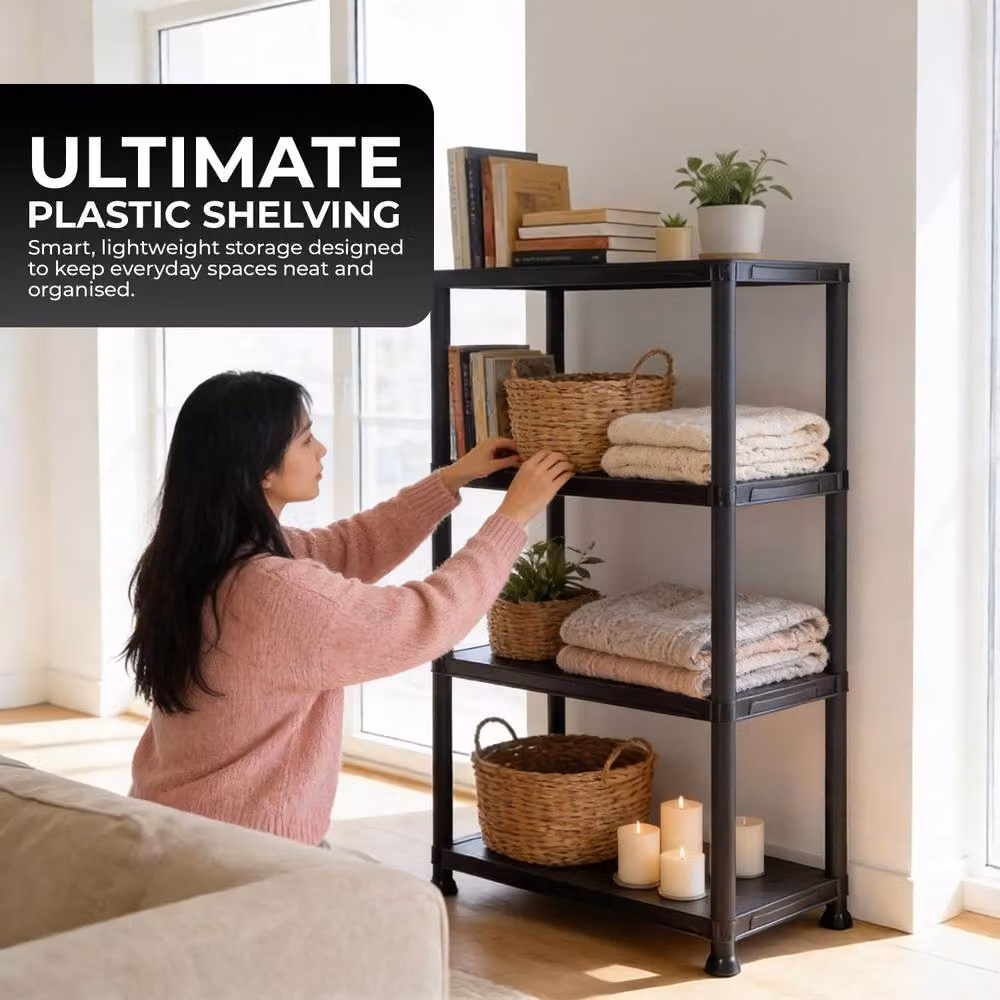 Crystals 4 Tier Plastic Home Storage Unit and Garage Organiser Rack in Black, Width: 60 cm – 5