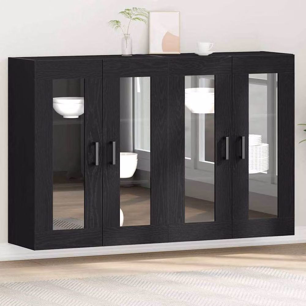 Berkfield Home Set of 2 Wall Mounted Cabinets in Black Oak, W/D/H: 69.5 x 34 x 90 cm – 2