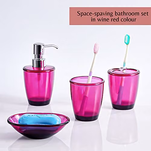 Novel Solutions Red Acrylic 4-Piece Bathroom Accessories Set including Soap Dispenser, Toothbrush Holder, Tumbler and Soap Dish – 2