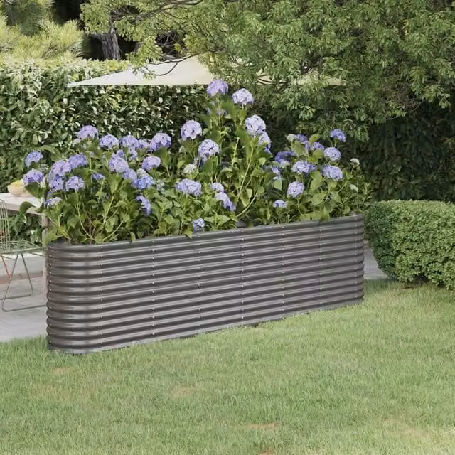 Berkfield Home Garden Grey Powder-coated Steel Raised Bed W/D/H: 260 x 40 x 68 cm – 1