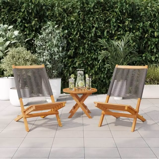 Berkfield Home Set of 2 Grey Modern Garden Chairs in Acacia Wood and Polypropylene