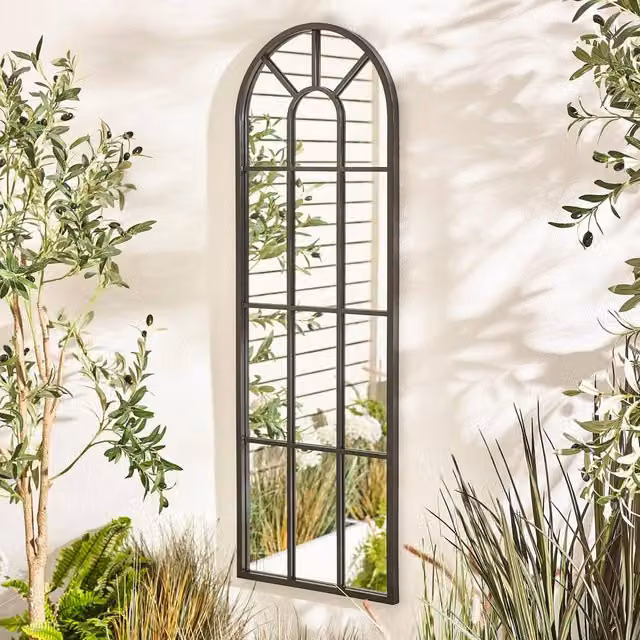 FurnitureboxUK Harris Black Large Arched Window Garden Mirror, H 120 cm x W 40 cm – 1