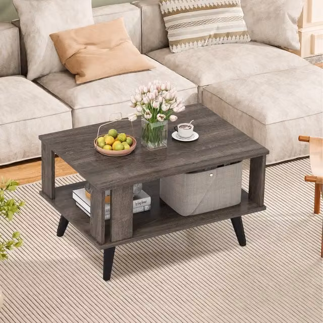 Costway Industrial Rectangular Coffee Table in Grey