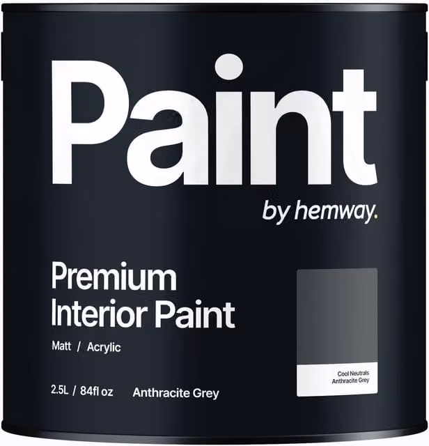 Hemway Matt Acrylic Dispersion Interior Paint, Anthracite Grey, 2.5 l