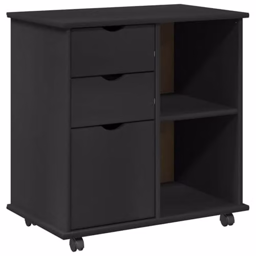 vidaXL Rolling Cabinet in Black Solid Pine Wood W/D/H: 63.5 x 39 x 65.5 cm