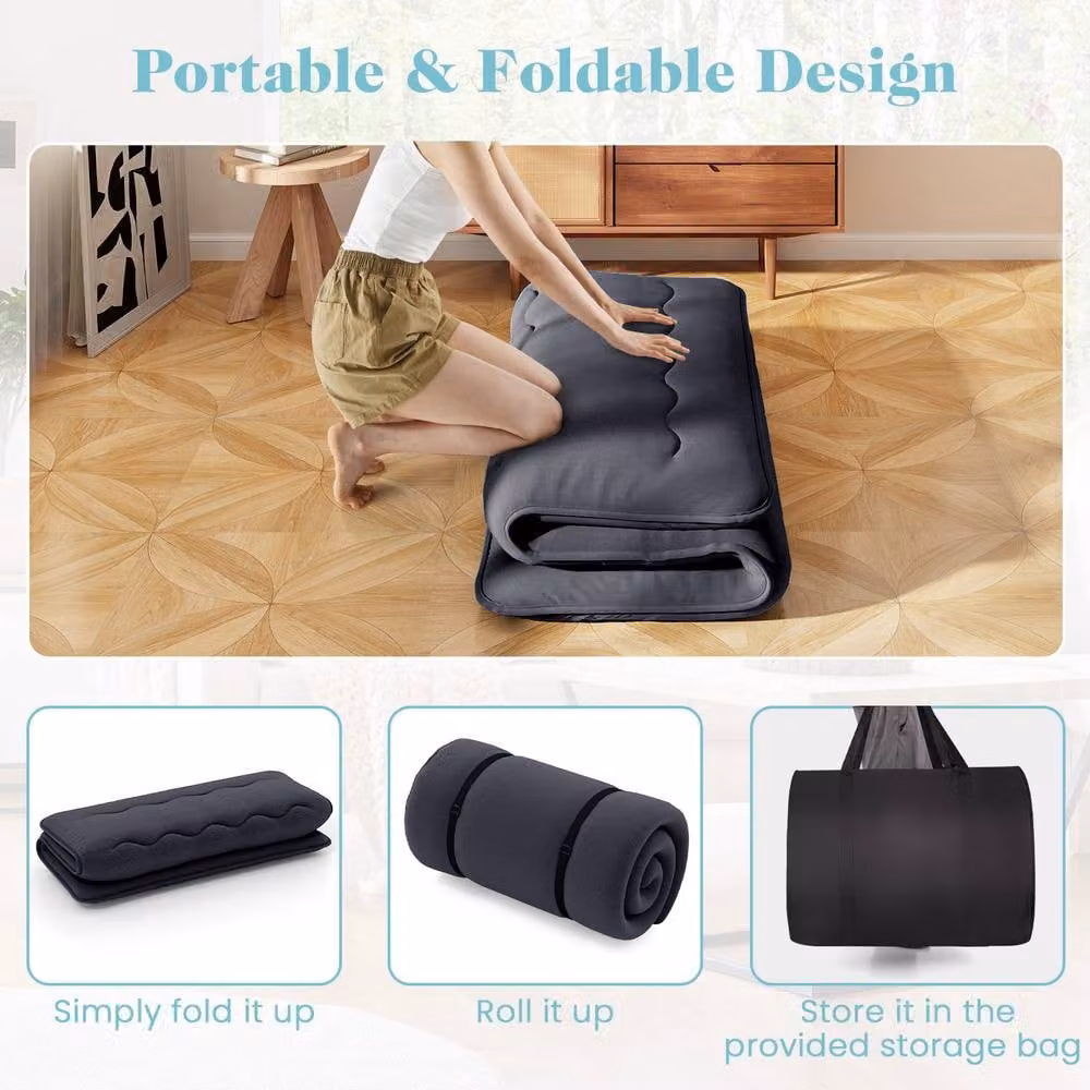 Gymax Double Size Roll Up Floor Mattress and Tatami Futon in Black, W: 140 cm x D: 200 cm – 3