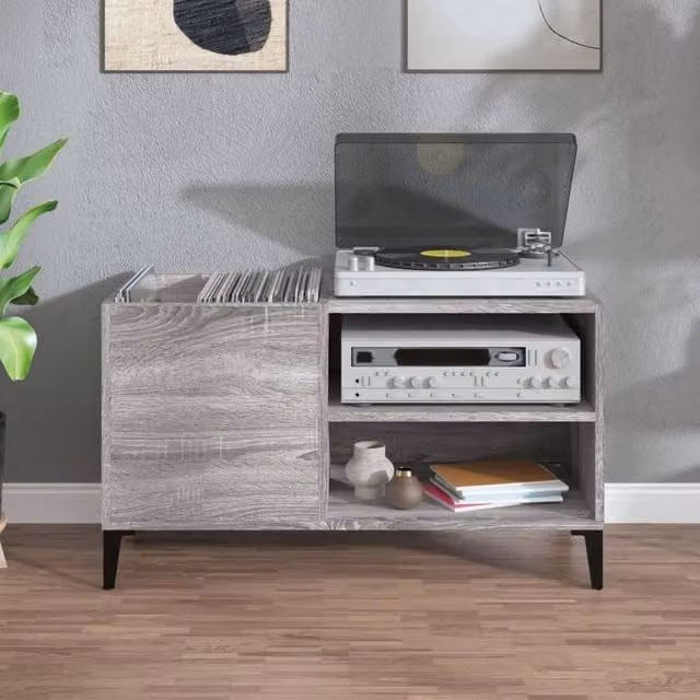 Berkfield Home Record Cabinet in Grey Sonoma, W: 84.5 cm, D: 38 cm, H: 48 cm – 1
