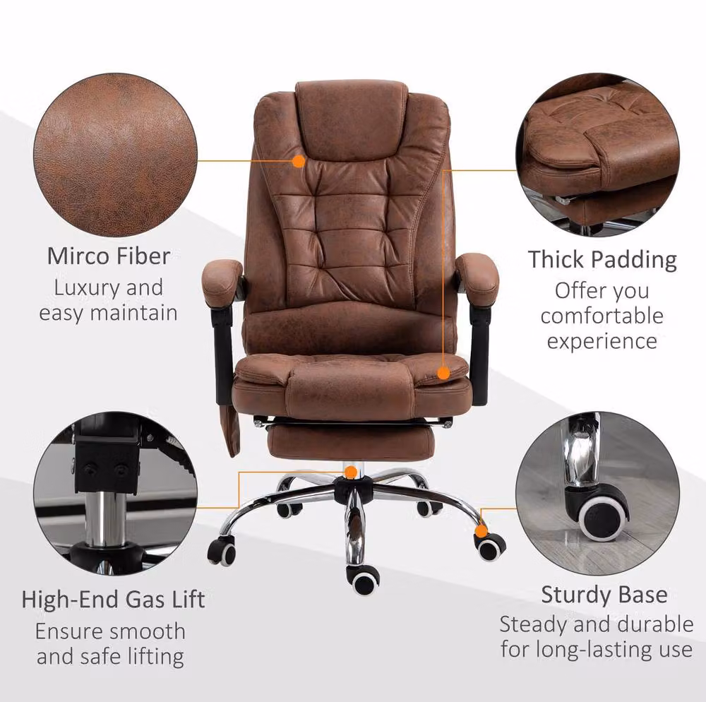 STILVORA Brown Synthetic Leather Executive Massage Office Chair with Heat, Reclining Function, Footrest and Headrest – 7
