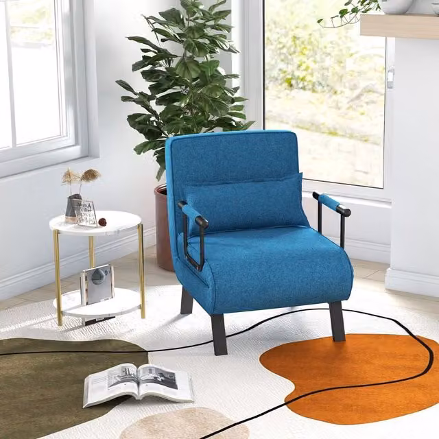 Costway 4-in-1 Convertible Single Sofa Bed in Blue Fabric with Armrests