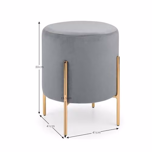 Julian Bowen Harrogate Grey Velvet Fabric Stool with Gold Metal Frame, H 50.5 cm x W 41.5 cm x D 41.5 cm – 2