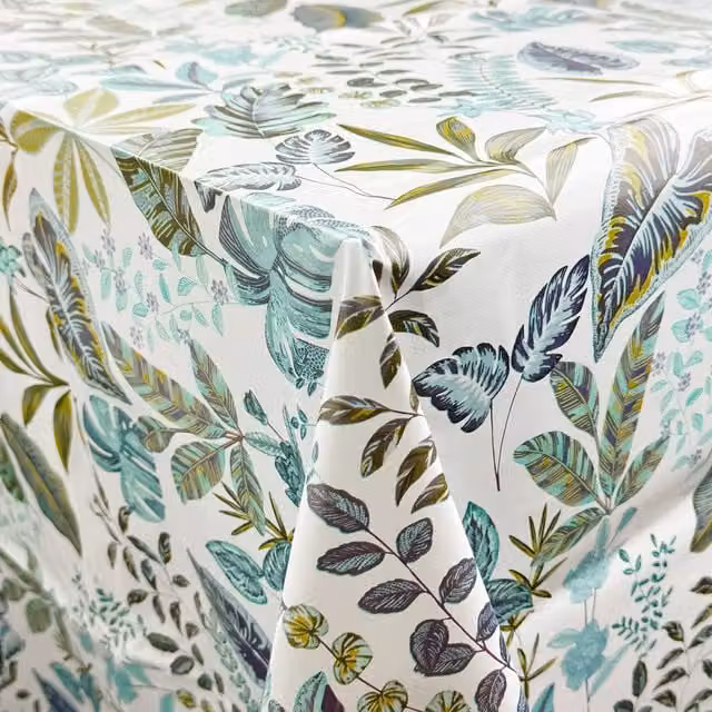Terrys Botanical Jade Floral Wipe Clean PVC Tablecloth in Green, Blue and Multicolour