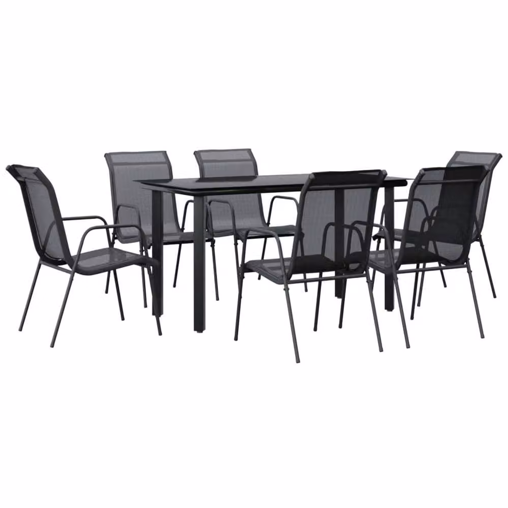 Berkfield Home 7 Piece Garden Dining Set in Black Steel and Textilene – 2
