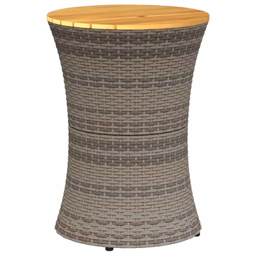 Berkfield Home Garden Drum Shape Side Table in Grey Poly Rattan and Acacia Wood – 2