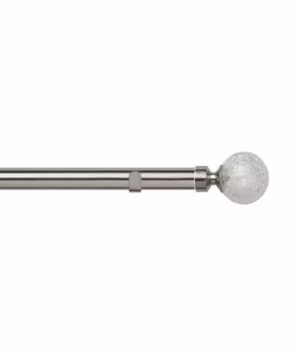 New Edge Blinds 28mm Fixed Metal Eyelet Curtain Pole Set in Satin Silver with Crash Finial