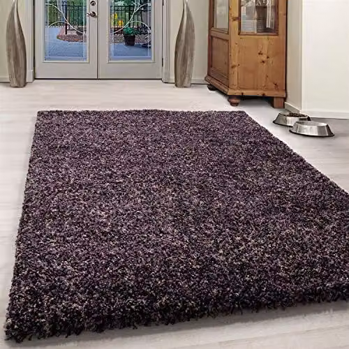 Bravich Purple Abstract Blended Shaggy Rug, W: 60 cm, D: 110 cm