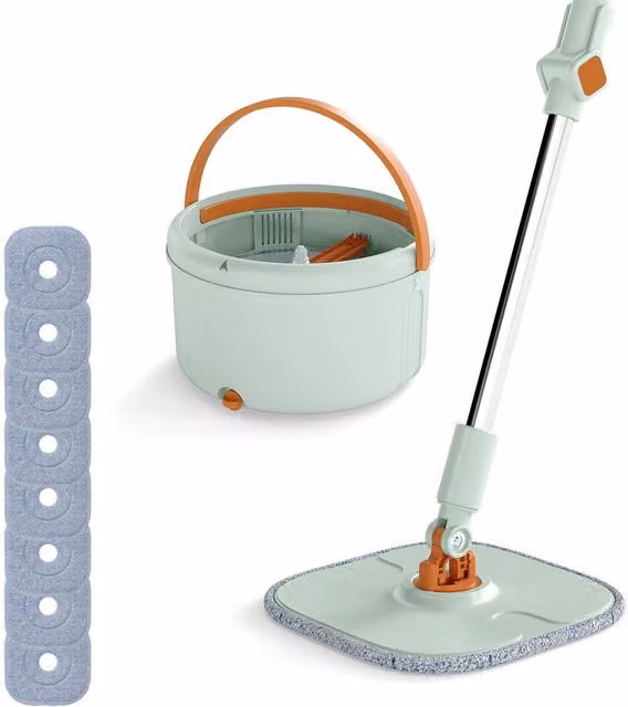 Costway Mop and Bucket Set with Wringer and 8 Microfibre Pads in Green – 1