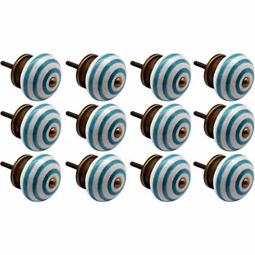 Nicola Spring Ceramic Cupboard and Drawer Knobs, Turquoise, Pack of 12 – 2