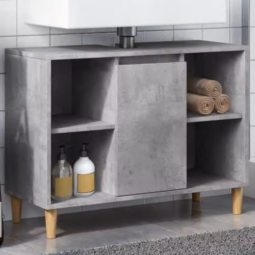 vidaXL Modern Freestanding Bathroom Cabinet in Grey MDF with Hinged Doors and Open Shelf, W: 80 cm, D: 33 cm, H: 60 cm – 2