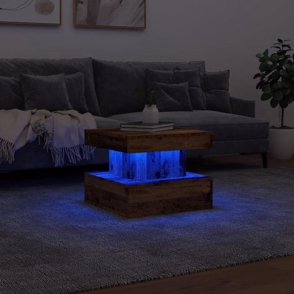 Berkfield Home Modern Square Coffee Table with LED Lights in Brown, W/D/H: 50 x 50 x 40 cm – 5