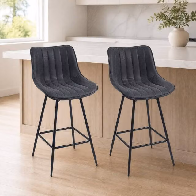 STILVORA Set of 2 Swivel Bar Stools in Black Faux Leather – 1