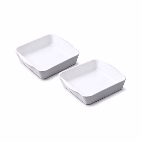 WM Bartleet & Sons Set of 2 White Porcelain Square Roasting and Baking Dishes, 13.5 cm