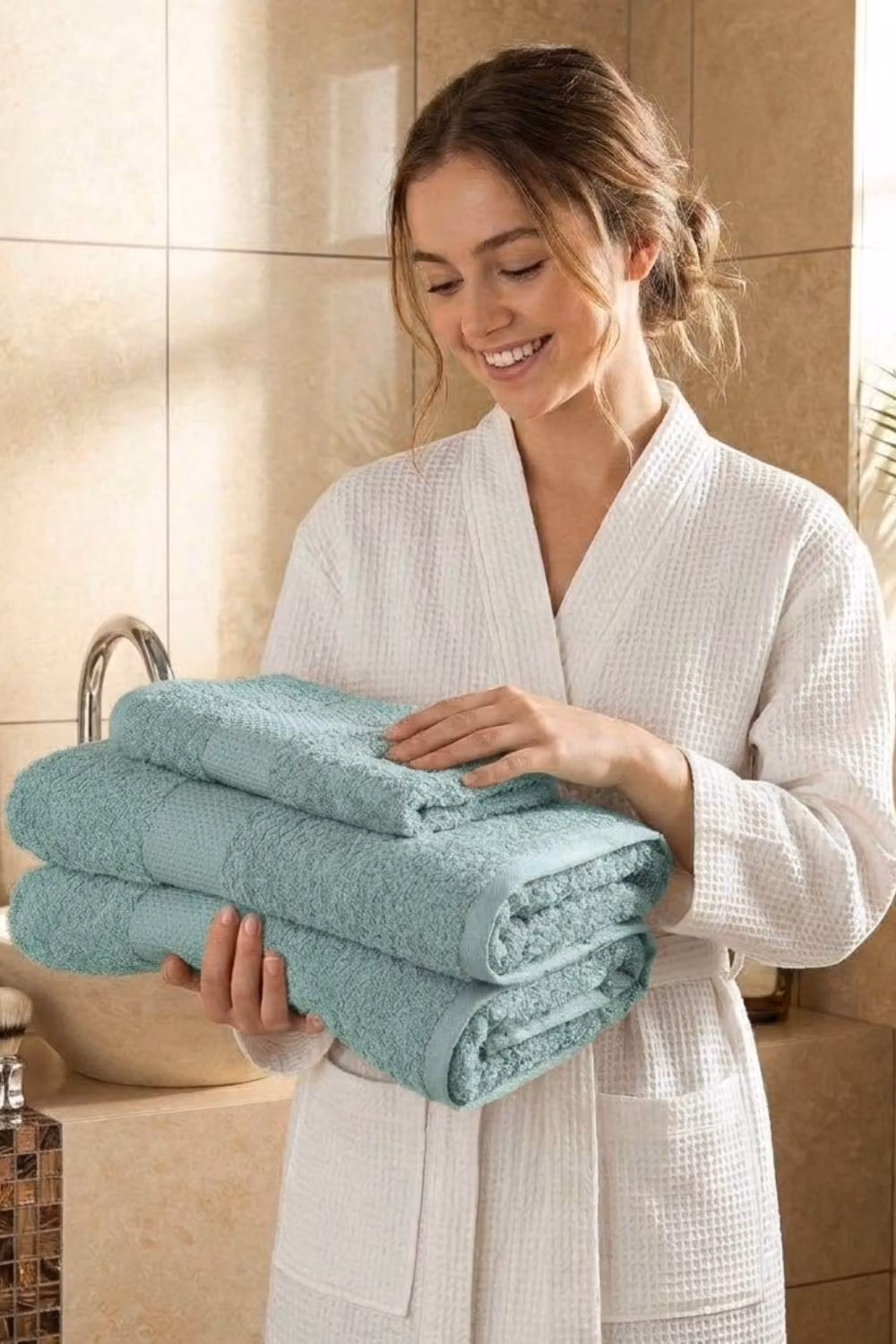 Dyzi Supersoft Absorbent Egyptian Cotton Bathroom Towels, 550GSM, Duck Egg Blue – 3