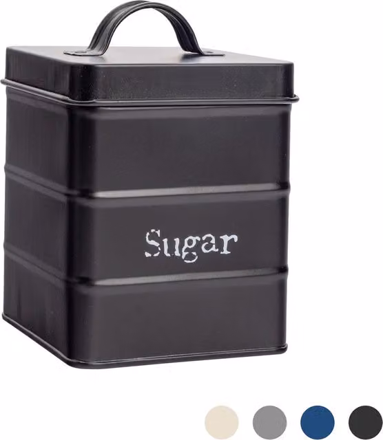 Harbour Housewares Airtight and Leakproof Metal Sugar Canister in Black and White