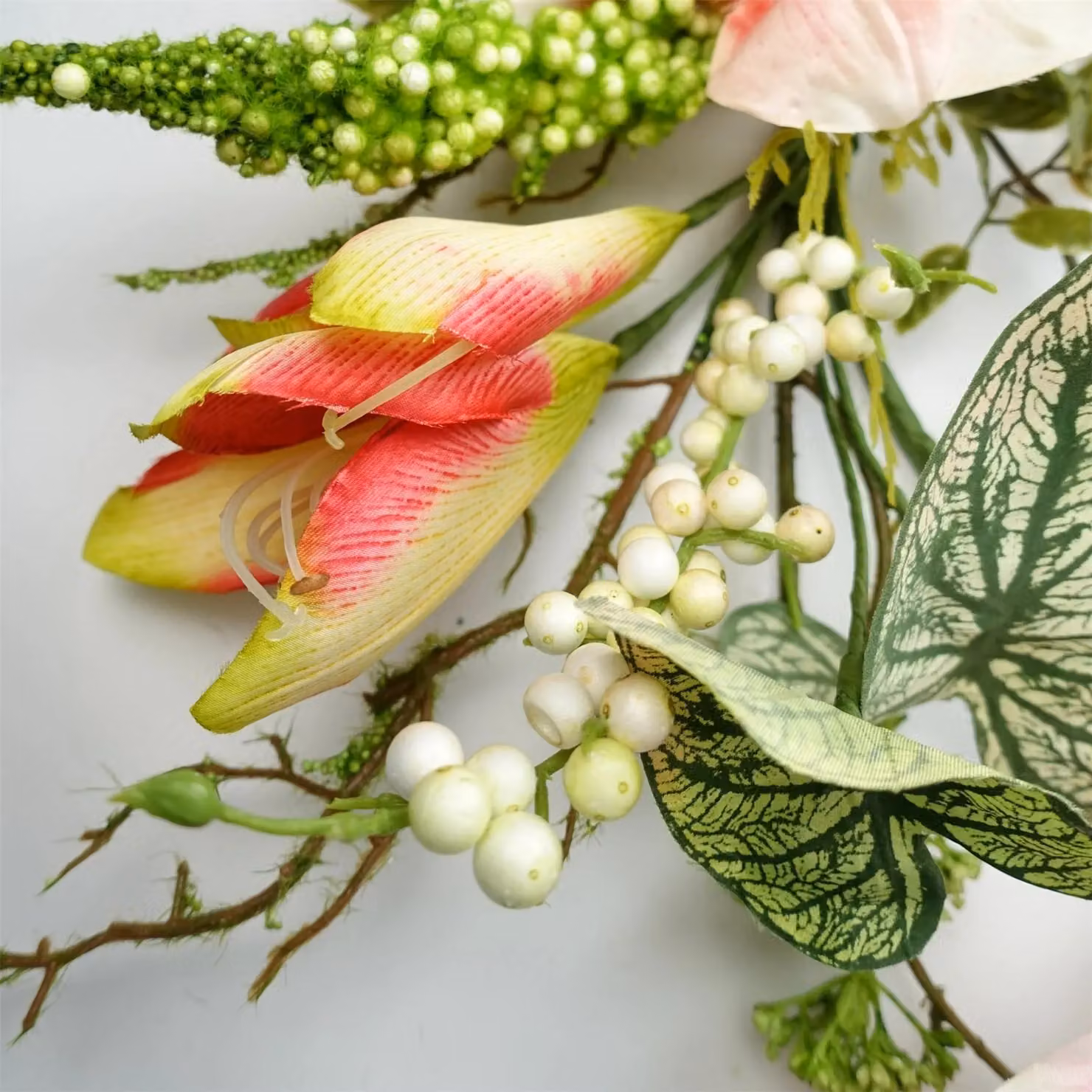 Leaf Pink Lily Artificial Hanging Plant with Green Foliage, 180 cm – 3