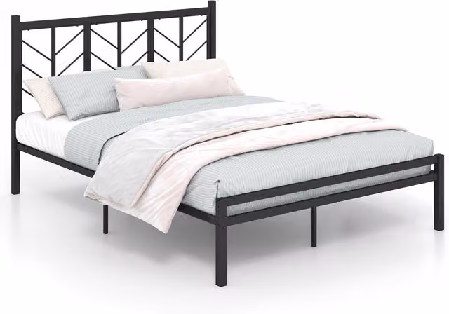 Costway Metal Platform Bed with Slatted Mattress Foundation, Black, W/D/H: 180 x 200 cm