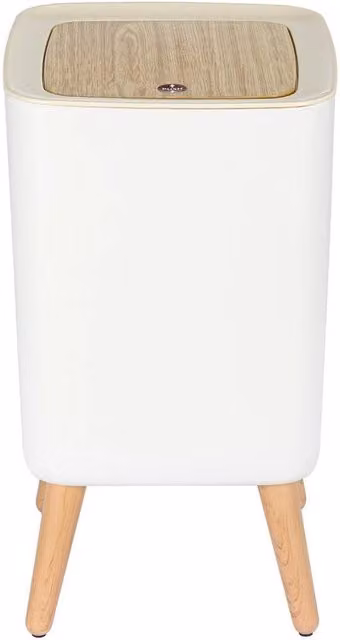 Kelvenix Square Touch Plastic Bathroom Trash Can in White – 1