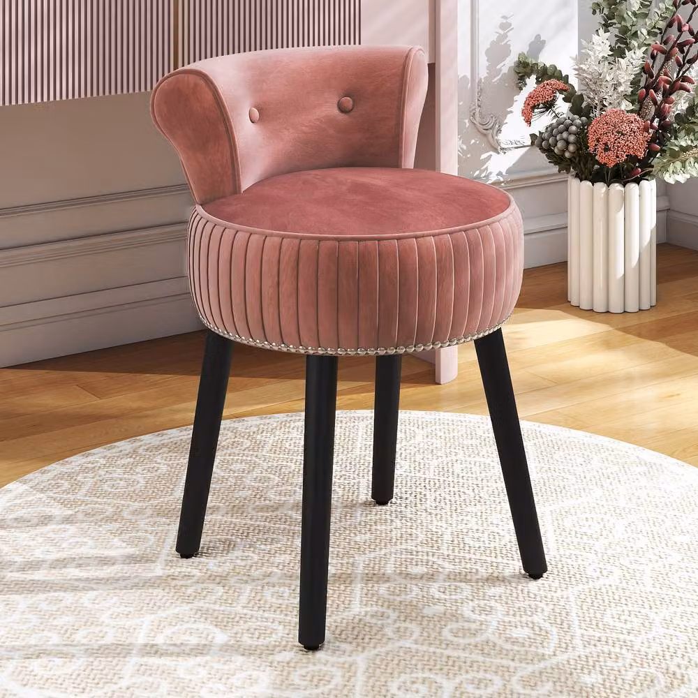 Costway Velvet Tufted Back Upholstered Vanity Makeup Chair in Pink – 3