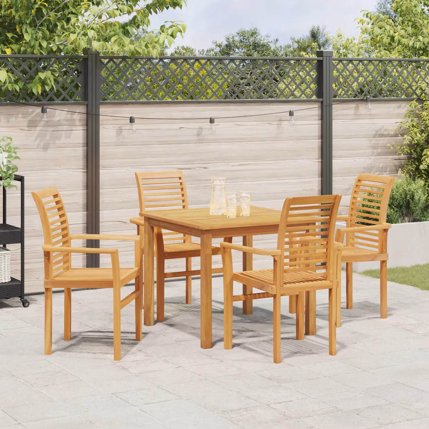 Berkfield Home Set of 4 Stacking Garden Chairs in Brown Solid Teak Wood – 3