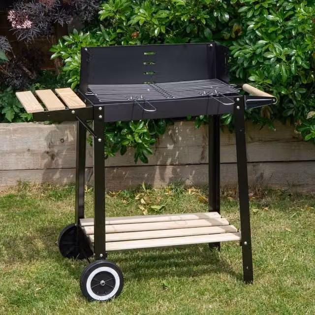 Samuel Alexander Charcoal BBQ Grill Trolley with Wheels and Shelves in Black and Grey, W: 82 cm, D: 29 cm – 1
