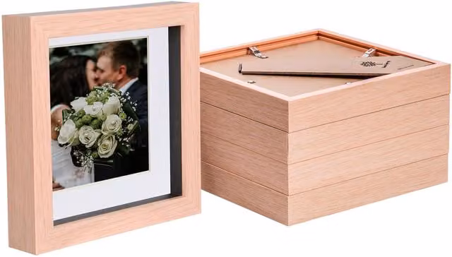 Nicola Spring Pack of 5 Square 3D Box Photo Frames in Light Brown and White, W/D/H: 15.24 x 15.24 x 15.24 cm with 10.16 x 10.16 cm Mount