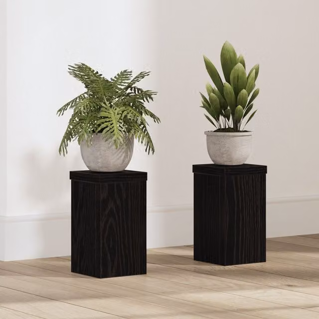 Berkfield Home Black Oak Plant Stand Set of 2, W/D/H: 10 x 10 x 18 cm