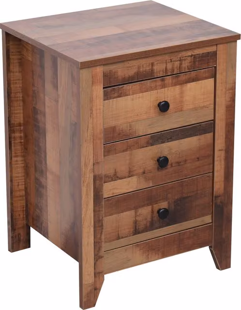 HMD Furniture 3 Drawer Bedside Table in Brown Vintage Finish, W: 40.5 cm, D: 40 cm, H: 62 cm