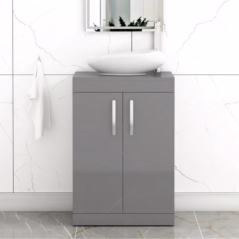 Royal Bathrooms Turin 500mm Floor Standing 2 Door Vanity Unit with Countertop Basin in Indigo Grey Gloss