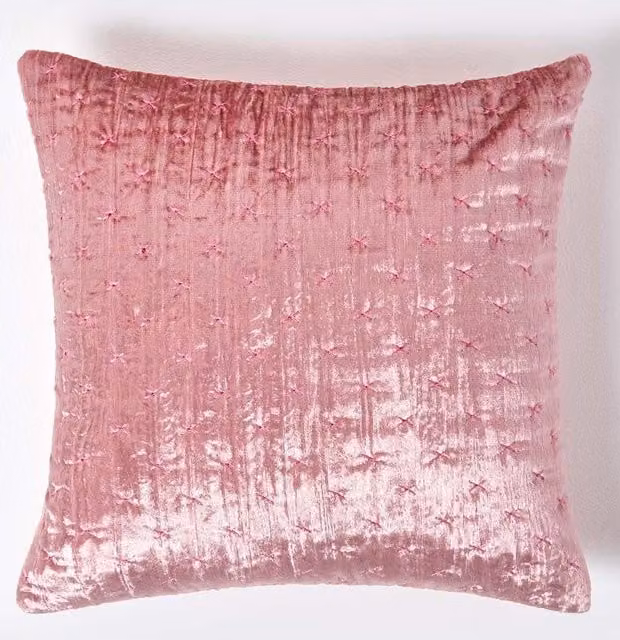 Homescapes Pink Crushed Velvet Square Cushion Cover W/D/H: 40 x 40 x 40 cm