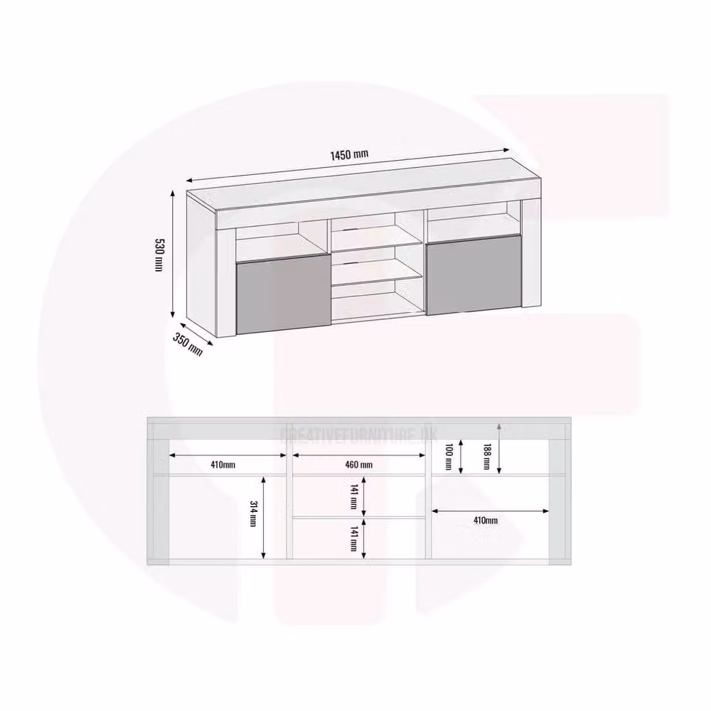 Mex Furniture LTD Pulse TV Unit in Dark Oak and Black Matt, W: 145 cm, D: 35 cm, H: 53 cm – 4