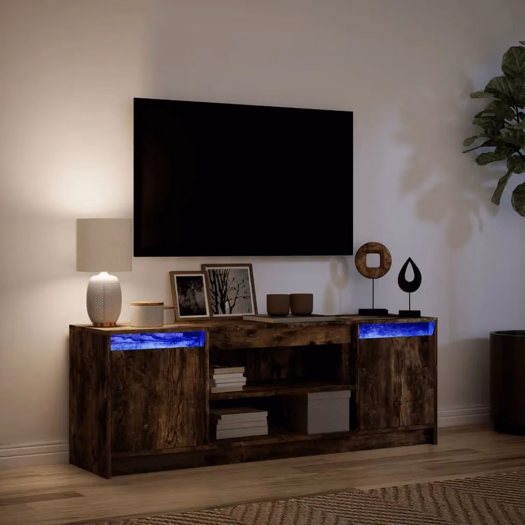 Berkfield Home Modern TV Cabinet with LED in Smoked Oak Brown, W: 139.5 cm, D: 50 cm, H: 34 cm – 5