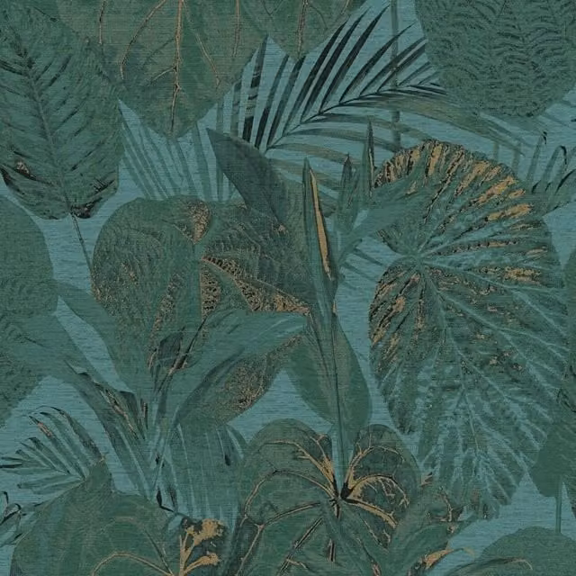 A.S. Création Famous Garden Tropical Leaves Textured Botanical Wallpaper in Green