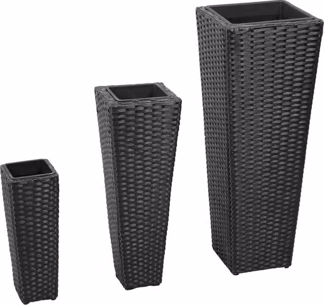 Berkfield Home Garden Set of 3 Black Poly Rattan Raised Beds