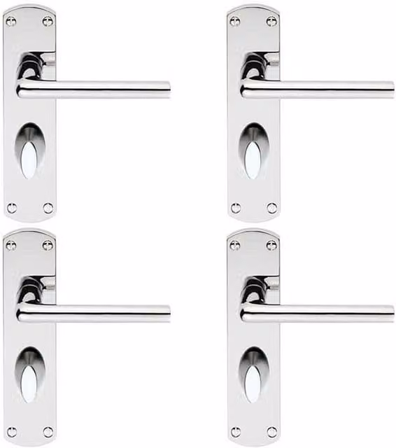 Loops 4x Rounded Straight Bar Handles on Bathroom Backplate, Polished Chrome, W: 17.0 cm, H: 4.2 cm